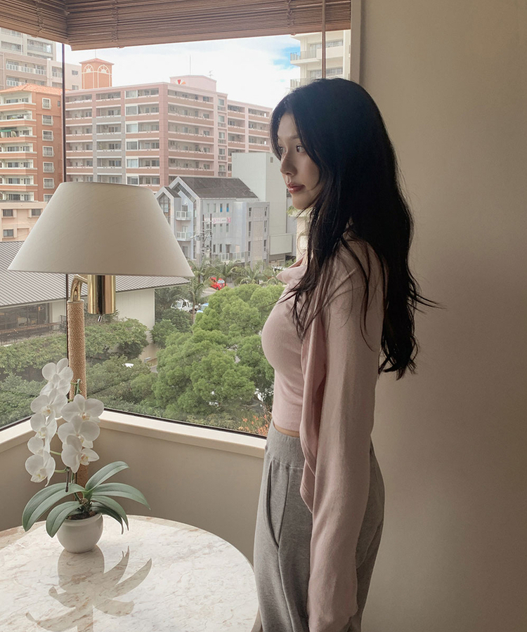 【SET】ホルターキャミソール＋スリムカーディガン(6color) PINK