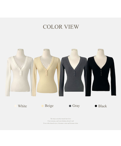 レースボタンリブニット