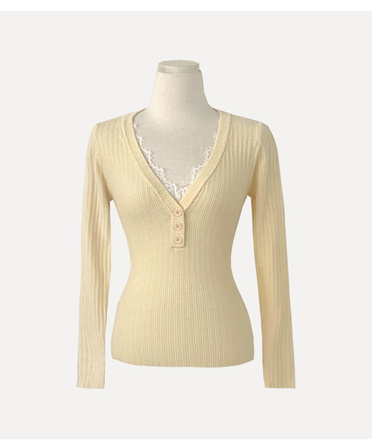 レースボタンリブニット