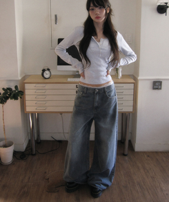 【丈別】ワイドデニムパンツ(6color) GREY