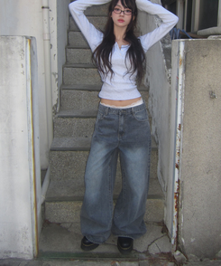 【丈別】ワイドデニムパンツ(6color) GREY