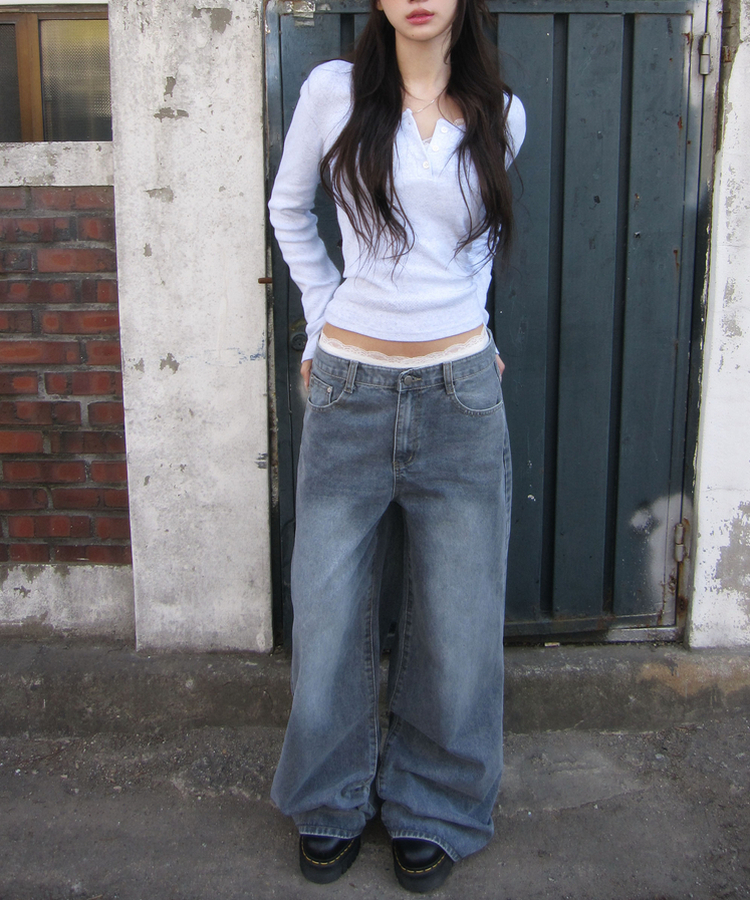 【丈別】ワイドデニムパンツ(6color) GREY