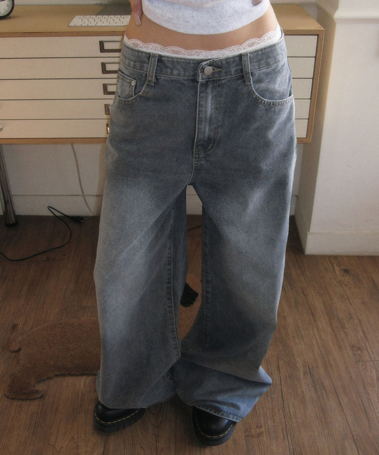【丈別】ワイドデニムパンツ(6color) GREY