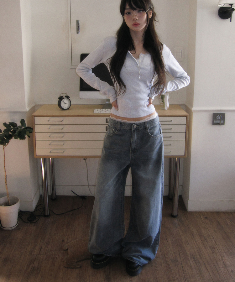【丈別】ワイドデニムパンツ(6color) GREY