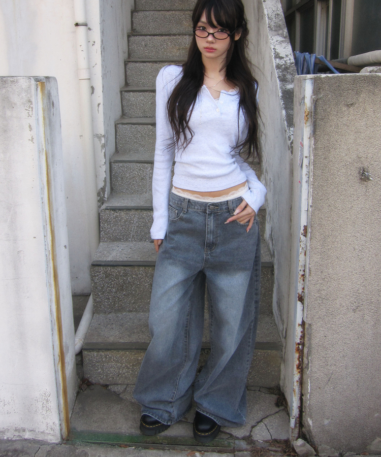 【丈別】ワイドデニムパンツ(6color) GREY