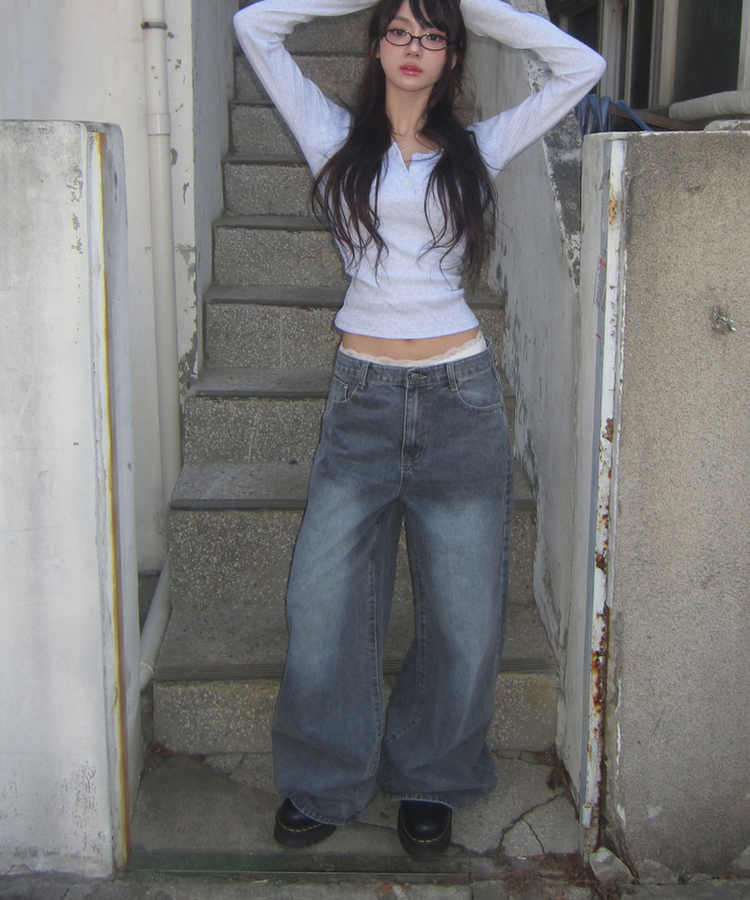 【丈別】ワイドデニムパンツ(6color) GREY