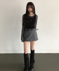 【ベルト付き】サイドスリットミニスカートパンツ CHARCOAL