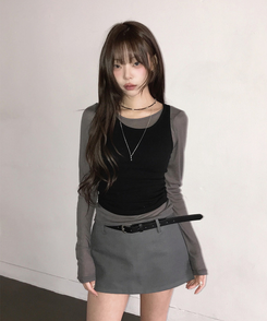 【ベルト付き】サイドスリットミニスカートパンツ CHARCOAL