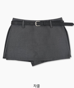 【ベルト付き】サイドスリットミニスカートパンツ