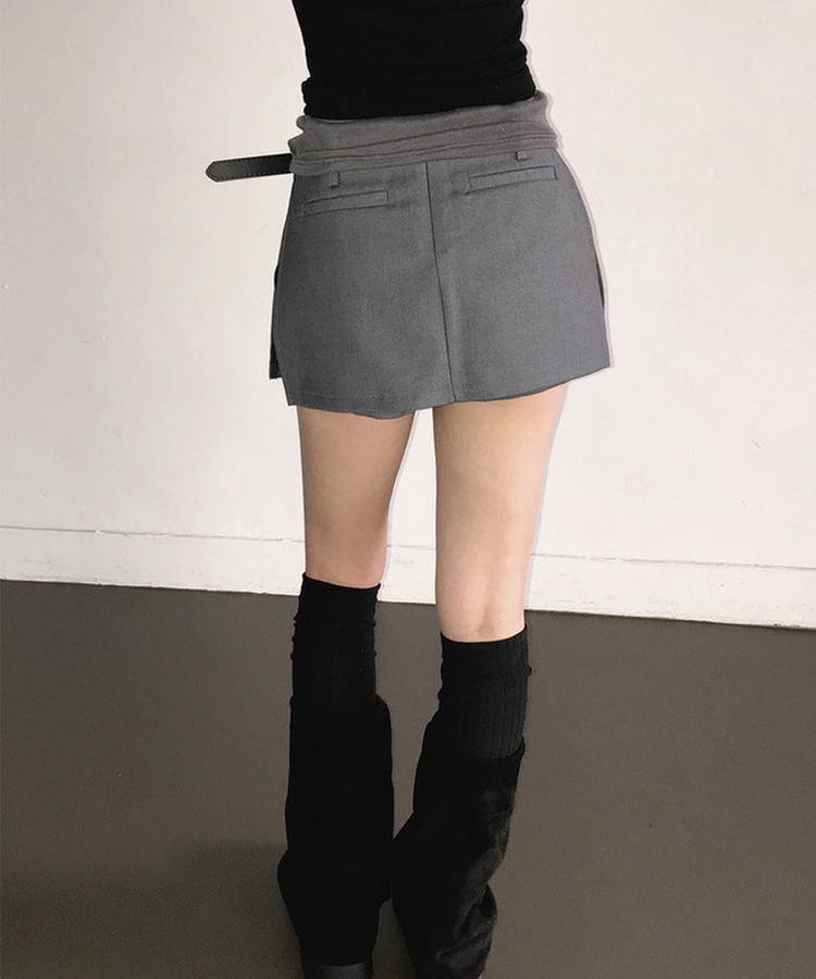 【ベルト付き】サイドスリットミニスカートパンツ CHARCOAL