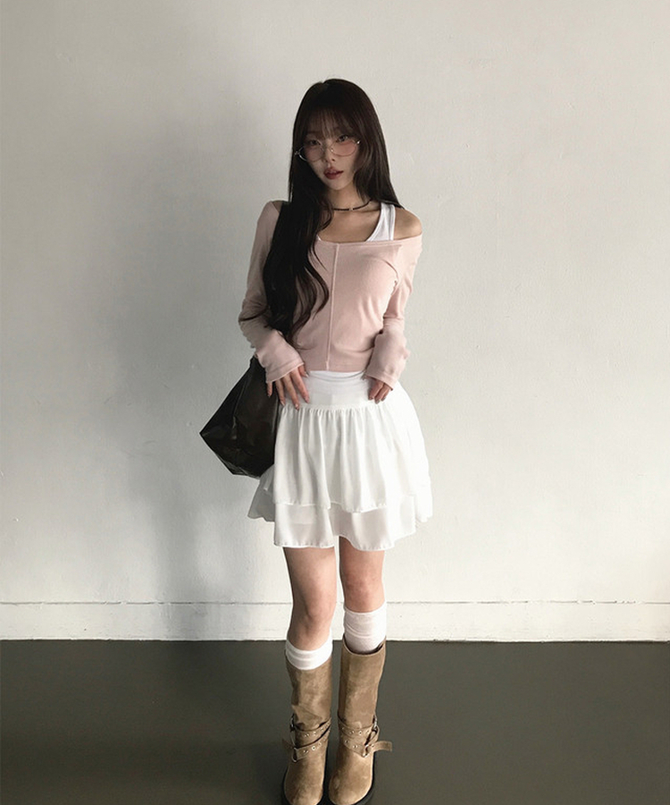 シフォンフレアミニスカート IVORY