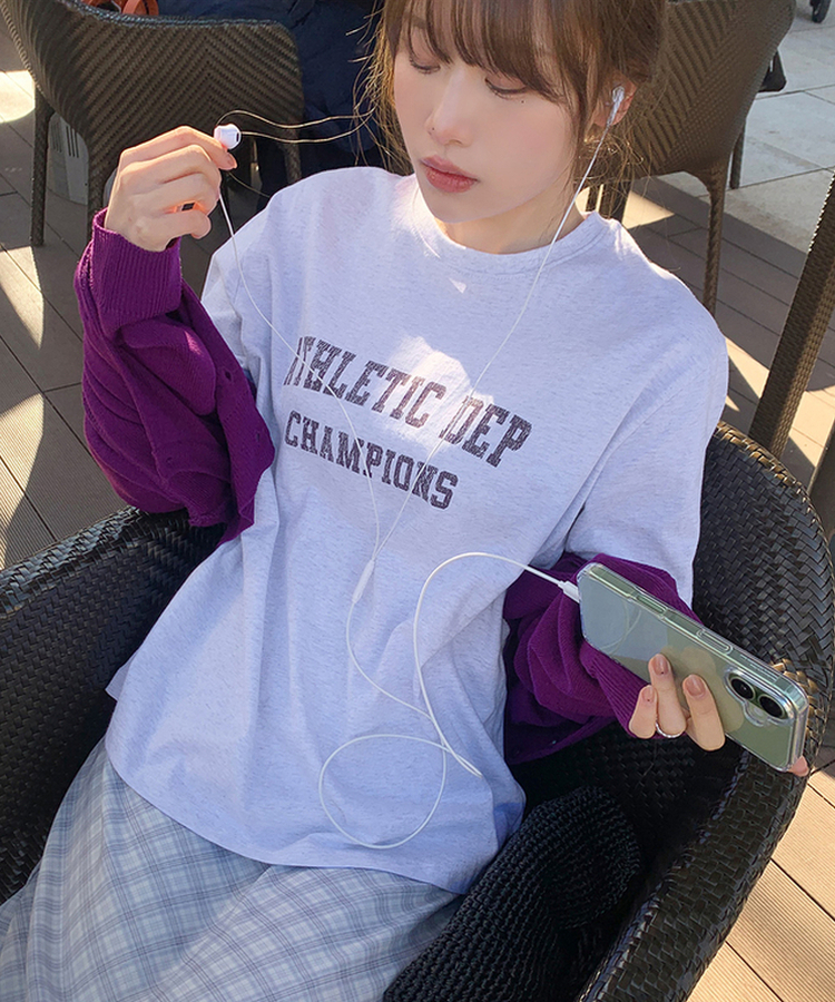 レタリング半袖Tシャツ WHITE MELANGE