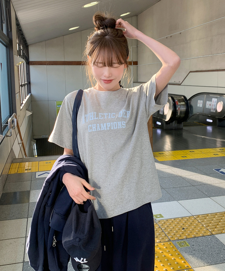 レタリング半袖Tシャツ MELANGE GRAY