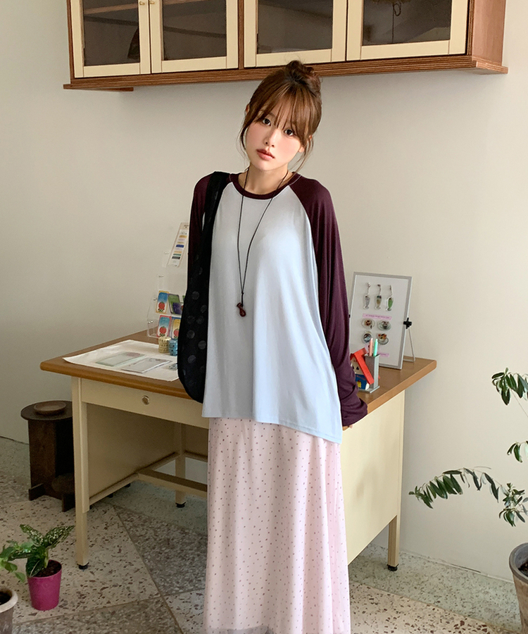 バイカラーラグランTシャツ｜長袖Tシャツ｜韓国ファッション通販 SONA