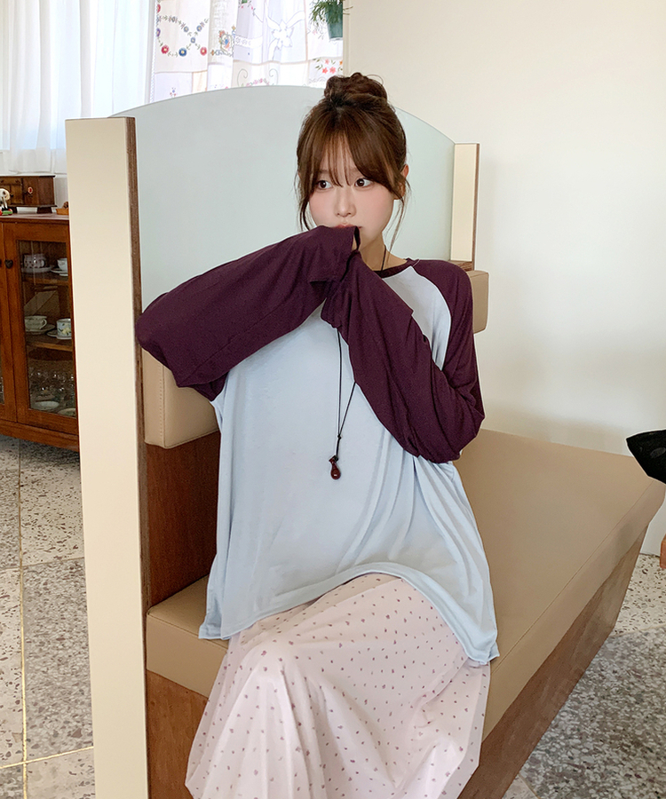 バイカラーラグランTシャツ｜長袖Tシャツ｜韓国ファッション通販 SONA