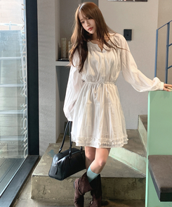 アイレットストリングフレアワンピース IVORY