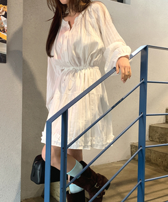 アイレットストリングフレアワンピース IVORY