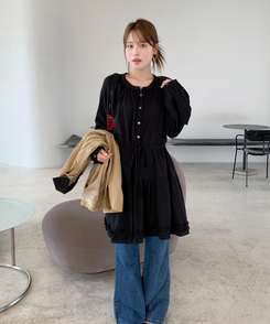 アイレットストリングフレアワンピース BLACK