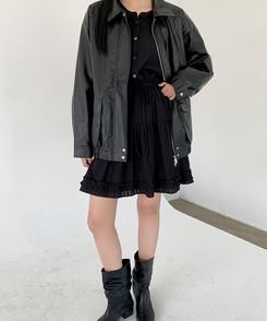 アイレットストリングフレアワンピース BLACK