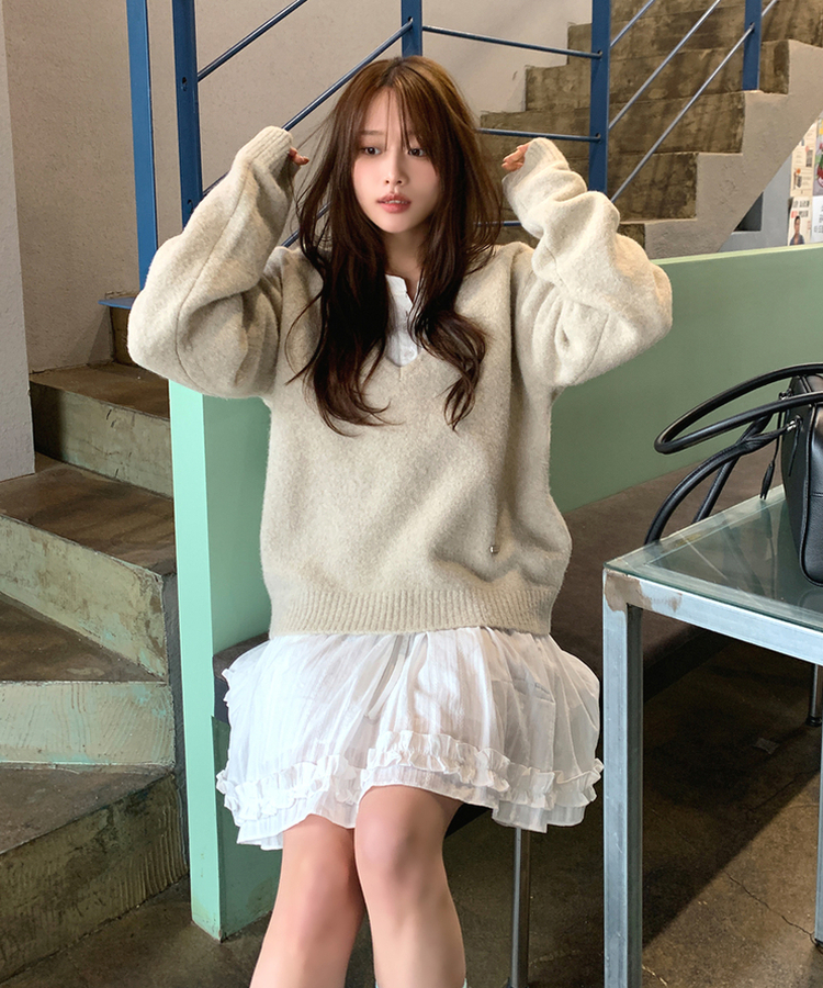 アイレットストリングフレアワンピース IVORY