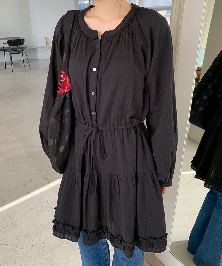 アイレットストリングフレアワンピース BLACK