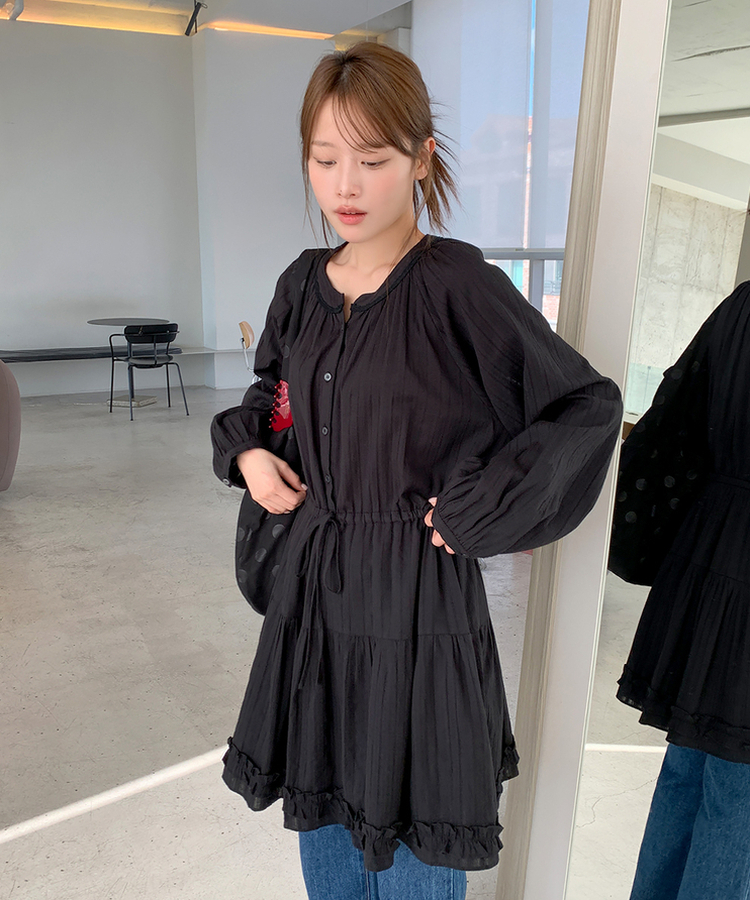 アイレットストリングフレアワンピース BLACK