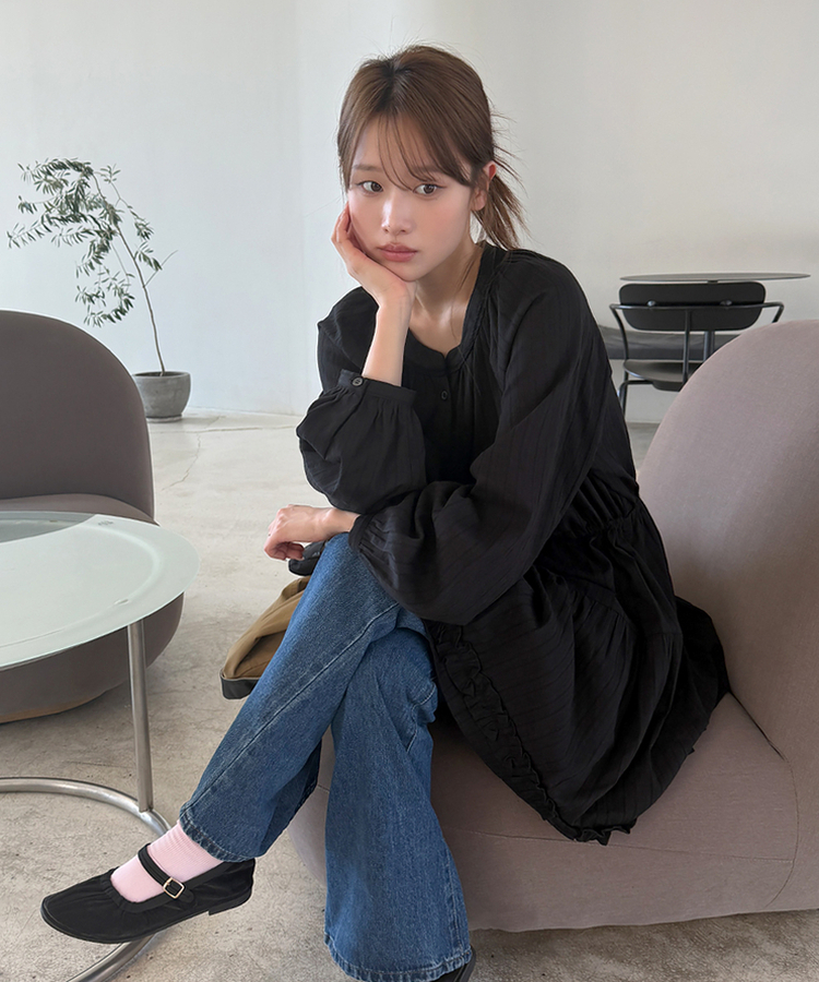 アイレットストリングフレアワンピース BLACK