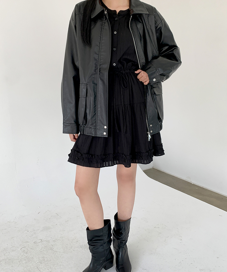 アイレットストリングフレアワンピース BLACK