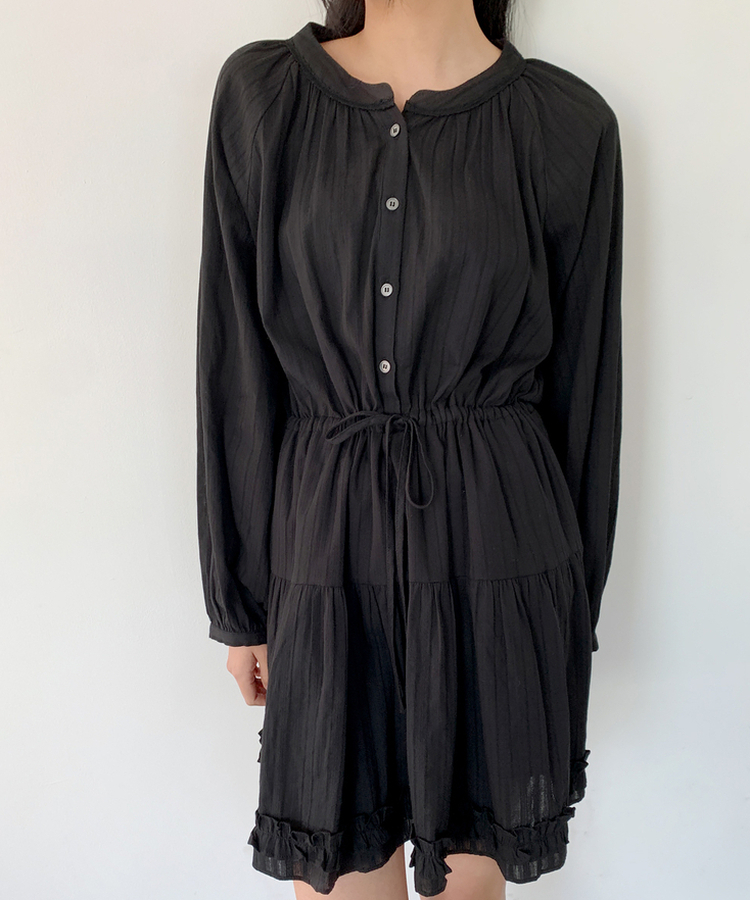 アイレットストリングフレアワンピース BLACK