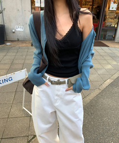 Vネックレースキャミソール BLACK