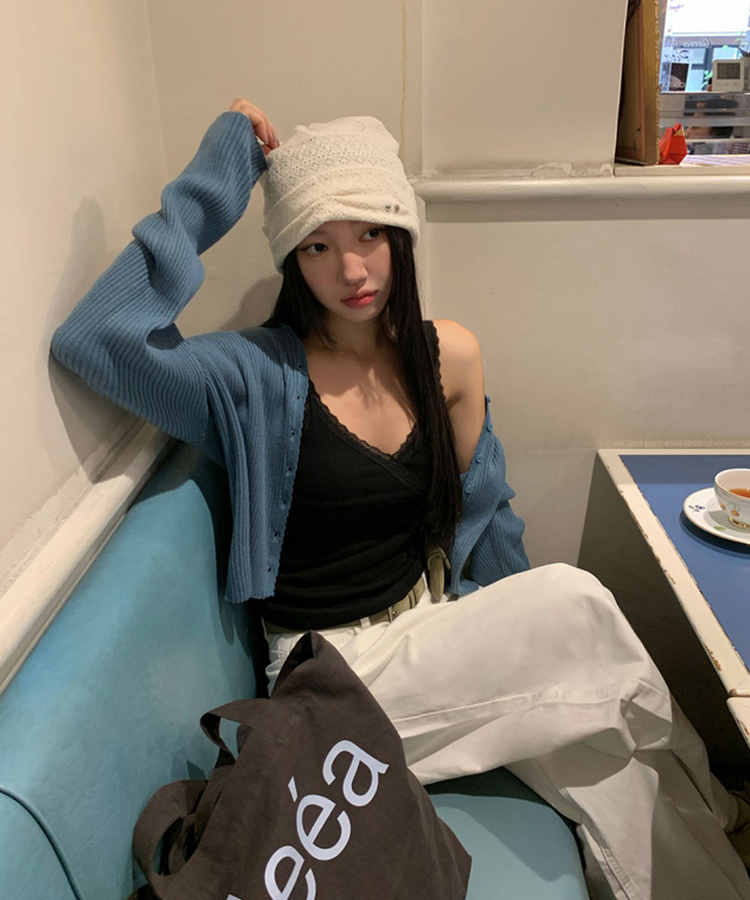 Vネックレースキャミソール BLACK