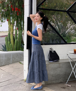 リボンスエードフラットシューズ BLUE