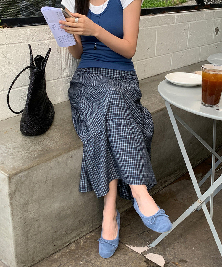 リボンスエードフラットシューズ BLUE