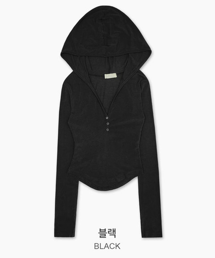 レイヤードボタンスリム長袖フードＴ