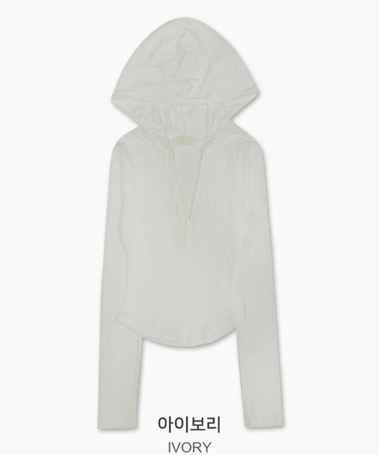 レイヤードボタンスリム長袖フードＴ