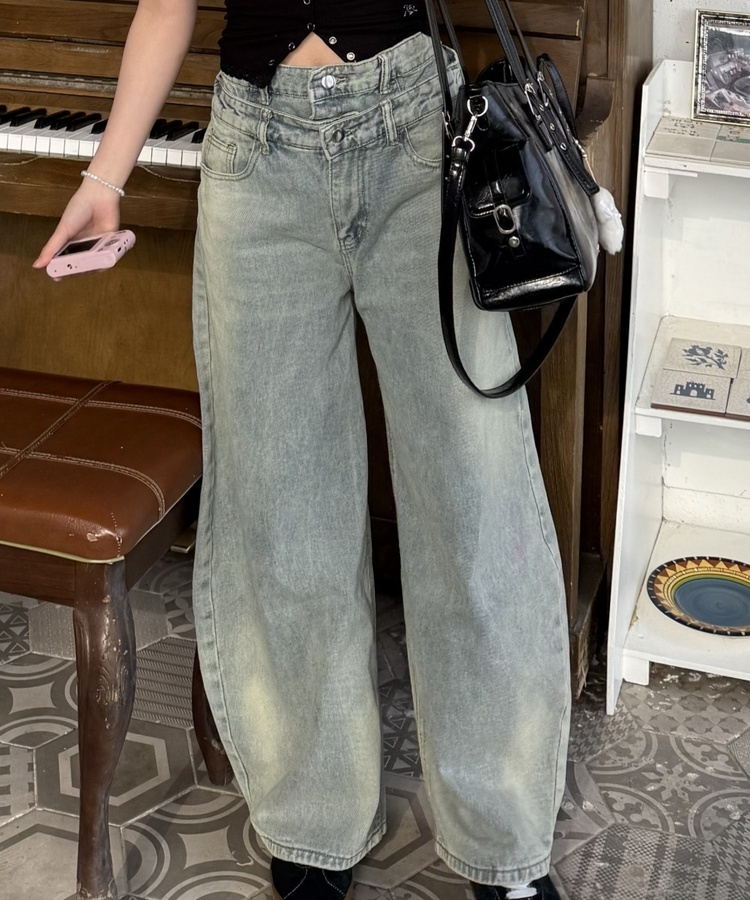 더블 오비 데님팬츠 연청