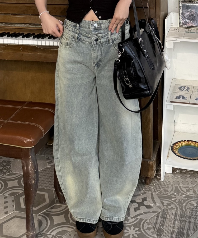 더블 오비 데님팬츠 연청