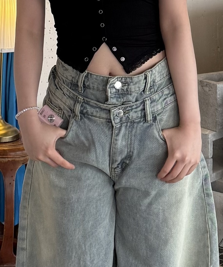 더블 오비 데님팬츠 연청