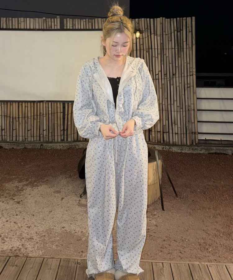 【SET】플라워 패턴 집업 + 스웻 팬츠 그레이