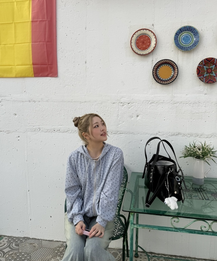 【SET】플라워 패턴 집업 + 스웻 팬츠 그레이