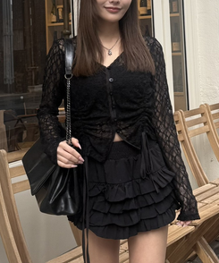 シャーリングレースカーディガン BLACK