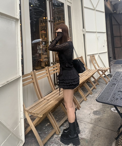 シャーリングレースカーディガン BLACK