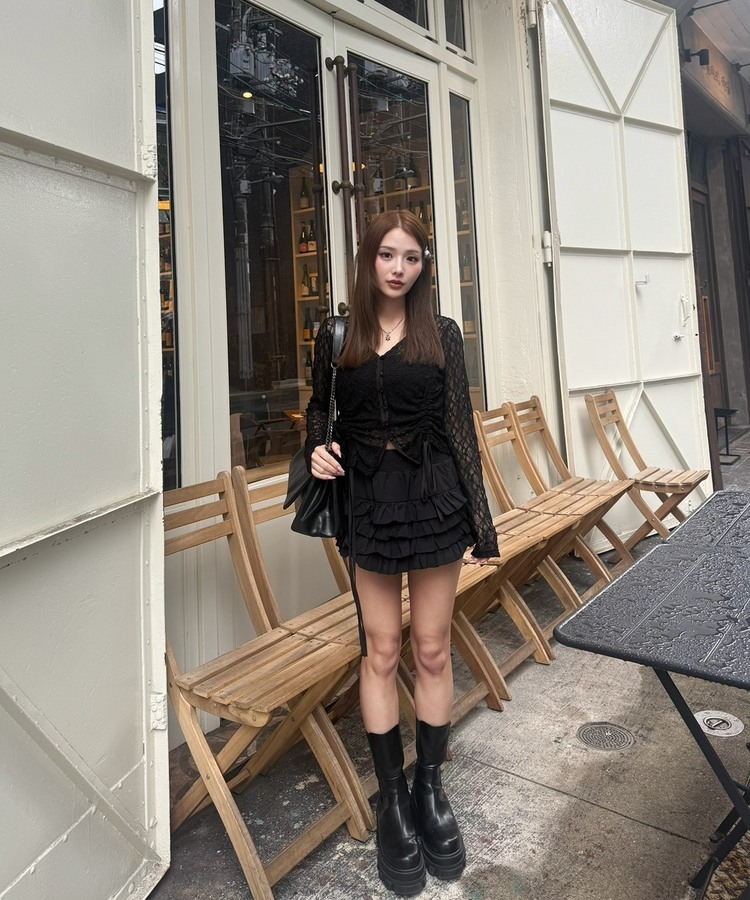 シャーリングレースカーディガン BLACK