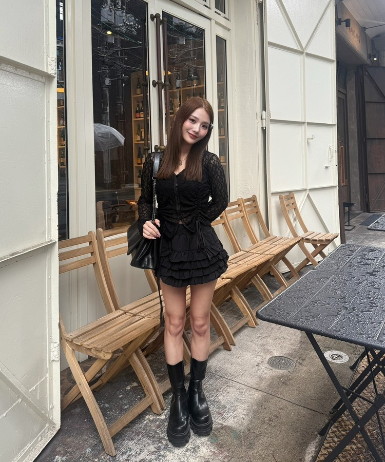 シャーリングレースカーディガン BLACK