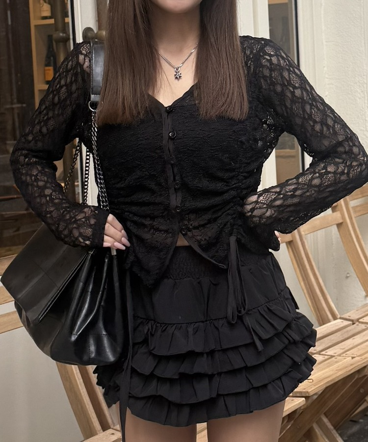 シャーリングレースカーディガン BLACK