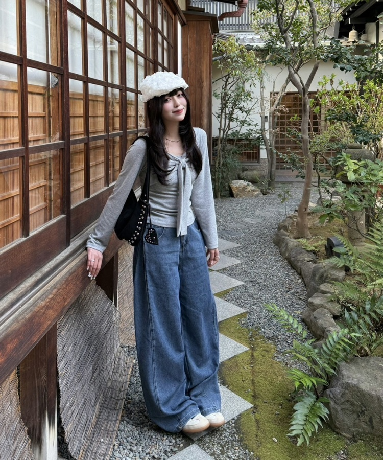 【기장별/완벽비율】사이드 핀턱 와이드 데님 팬츠 중청