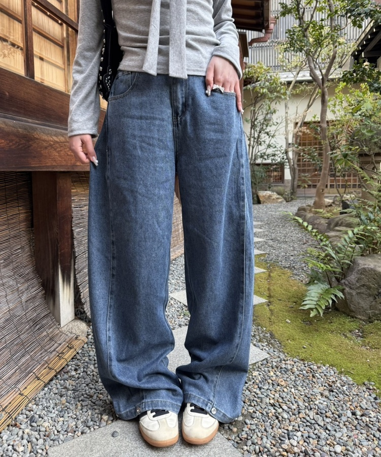 【기장별/완벽비율】사이드 핀턱 와이드 데님 팬츠 중청