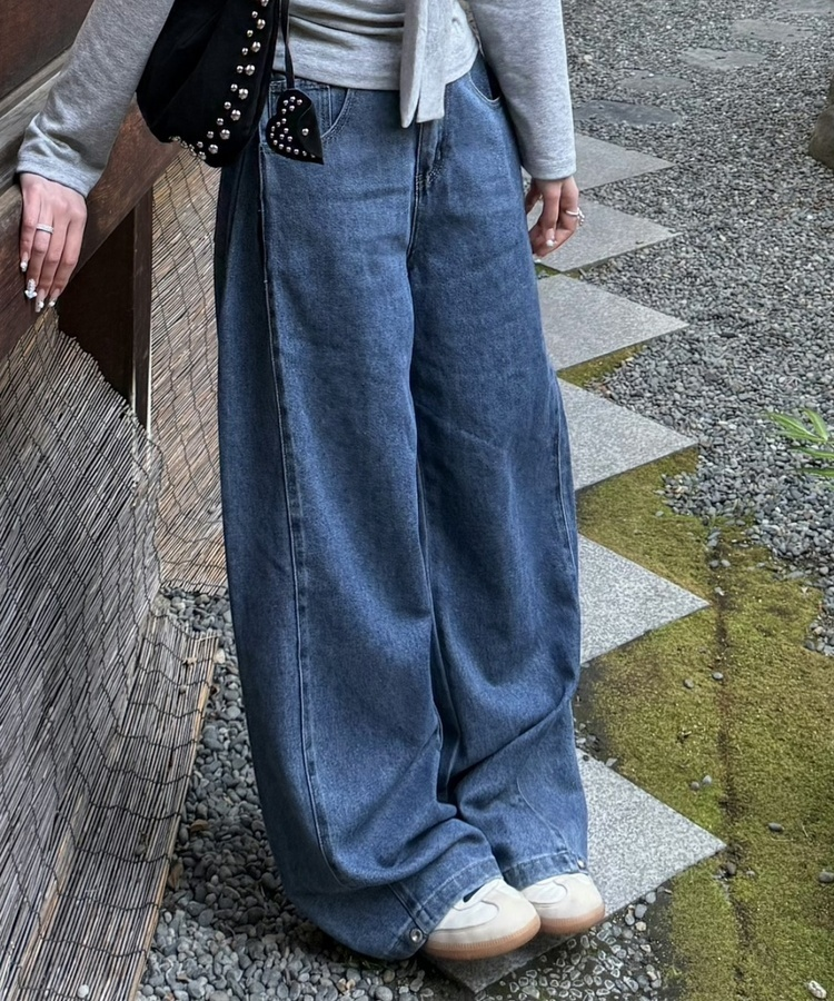 【기장별/완벽비율】사이드 핀턱 와이드 데님 팬츠 중청