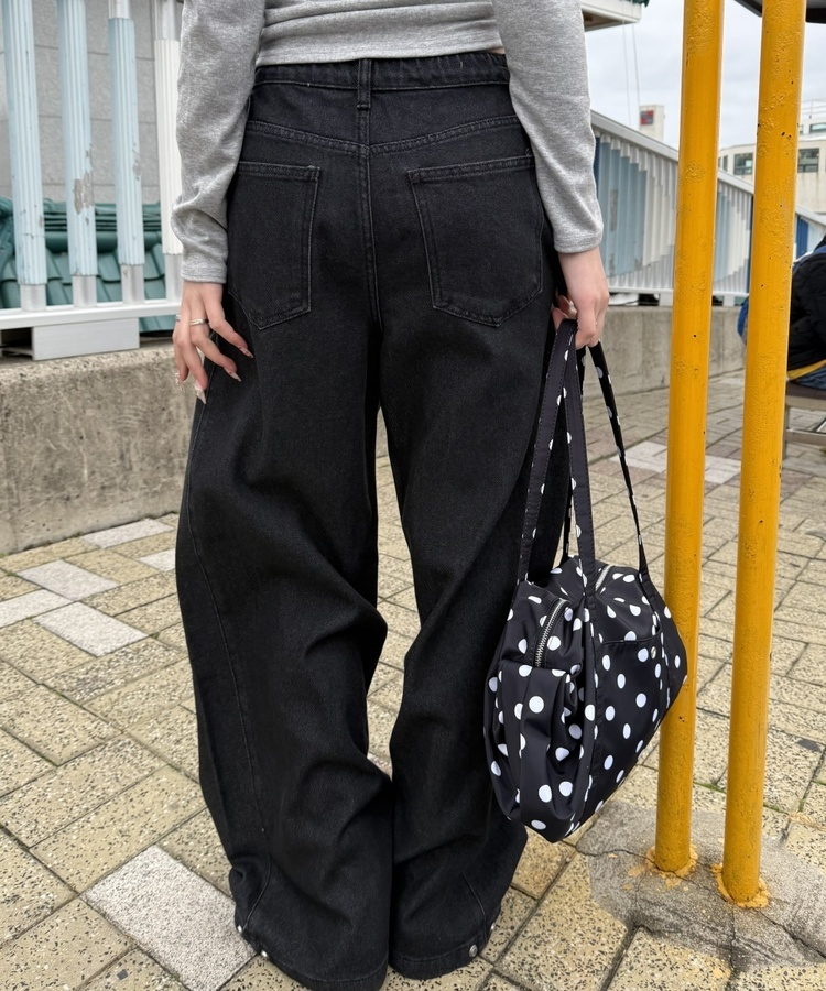 【기장별/완벽비율】사이드 핀턱 와이드 데님 팬츠 블랙