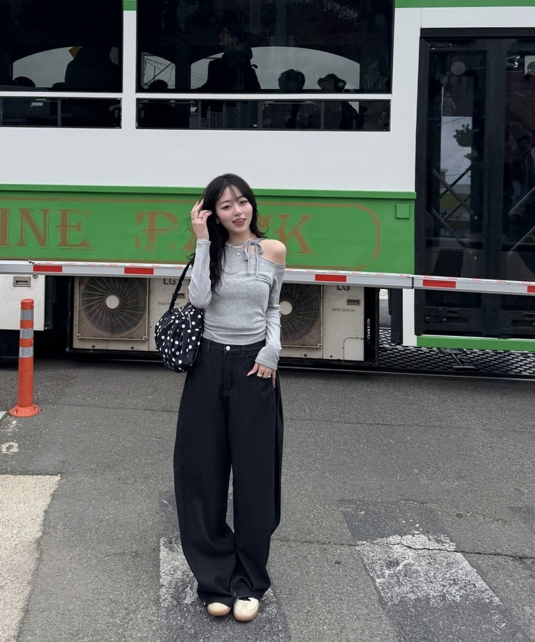 【기장별/완벽비율】사이드 핀턱 와이드 데님 팬츠 블랙